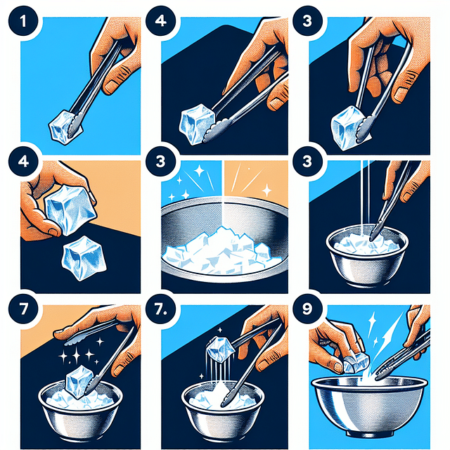 dry ice being placed into a metal bowl with tongs