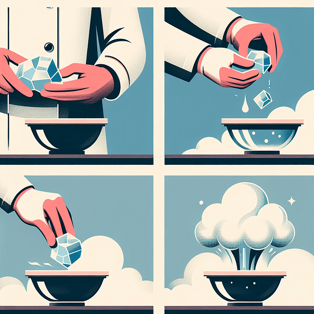 placing dry ice into warm water