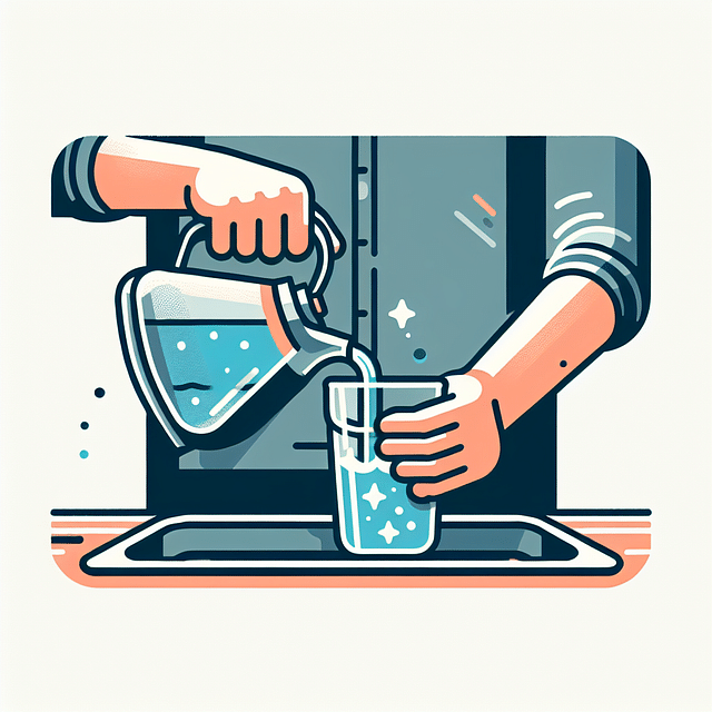 adding warm water to plastic container