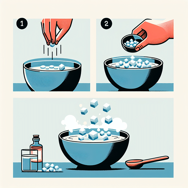 dry ice pellets being dropped into a bowl of water, with fog forming