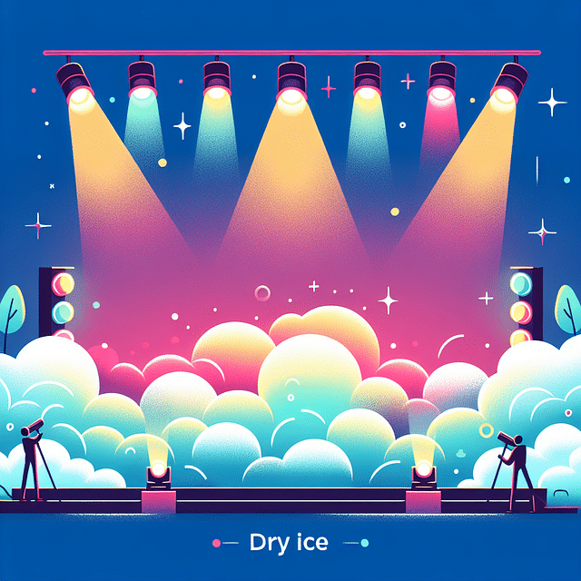 LED lights casting colorful glows on dry ice fog