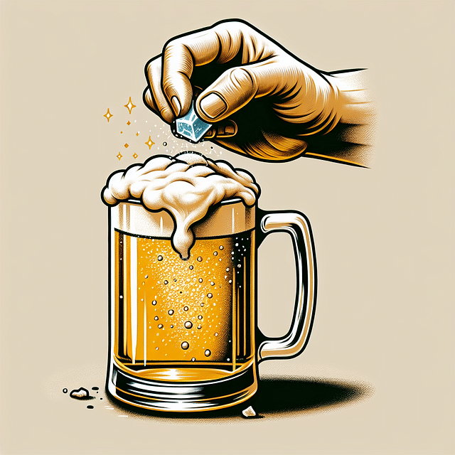 hand removing remaining dry ice from carbonated beer