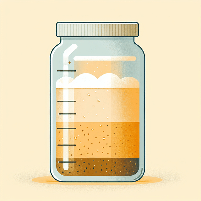 clear beer in a fermentation vessel with sediment at the bottom