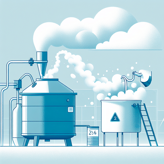 dry ice being lowered into a fermentation vessel with mist forming