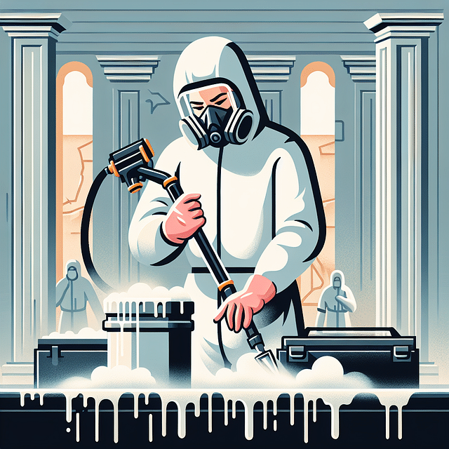 restoration expert in protective gear for dry ice cleaning
